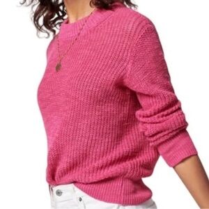 Faherty Women’s Pink Rose Miramar Long Sleeve Crew Neck Linen Blend Sweater